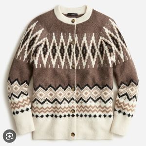 J. Crew Fair Isle Cardigan heather fawn brown espresso chocolate cream latte
